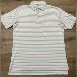 Peter Millar Summer Comfort Striped Polo Golf Shirt Pink Blue Green Men’s Size M